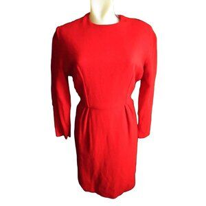 1OF1 Sz 8 Vintage 1960's Red Wool Dress Back Zipper Handmade
